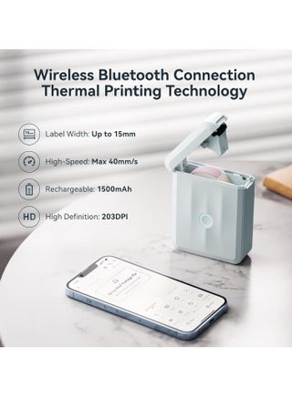 D110 Upgraded Version Mini Label Maker Machine D110-M Label Printer with 15mm Printing Width, Portable Bluetooth Thermal Printer, Sticker Maker with Multiple Templates, with 1 Roll 12*40mm White Tape for Office Organization Home Kitchen School, Blue - view 3